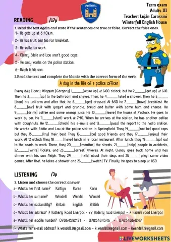 Term exam Winterfell July 2022