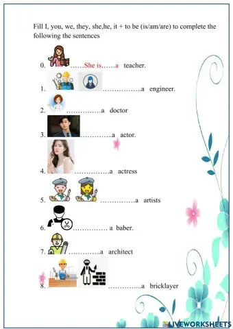 I- you- we- they- She- he-it + to be (is-am-are)