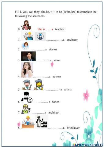 I- you- we- they- She- he-it + to be (is-am-are)