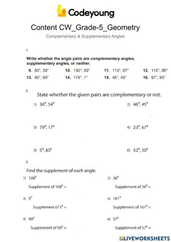 Content-CW-Complementary & Supplementary Angles