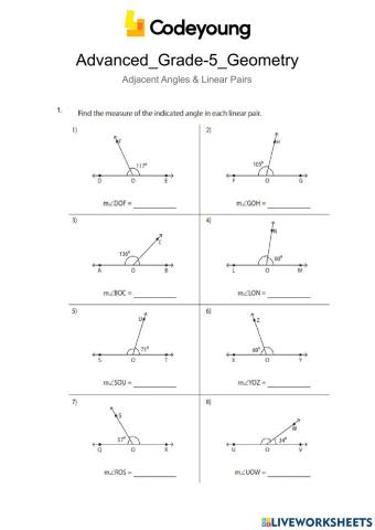 Advanced-Adjacent Angles & Linear Pairs