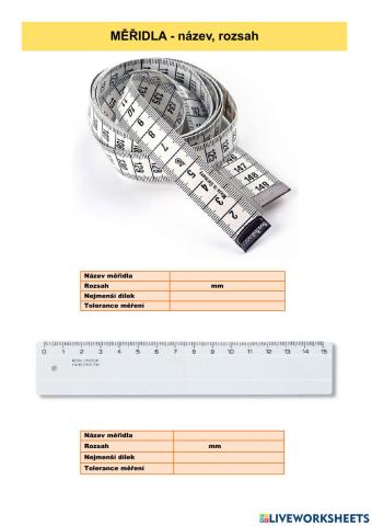 Měřidla - název, rozsah, tolerance
