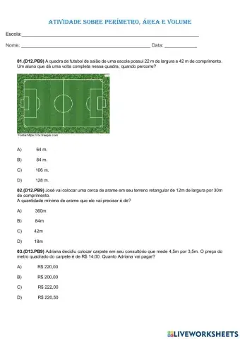 Perímetro, área e volume