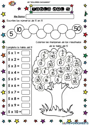 Juego y me divierto con la tabla del 5 de multiplicar.