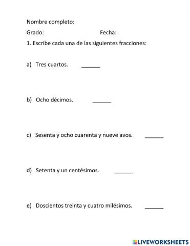 Escritura de fracciones