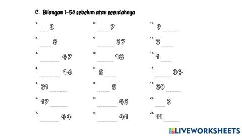Bilangan 1-50 Sebelum dan Sesudah C