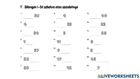 Bilangan 1-50 Sebelum dan Sesudah F