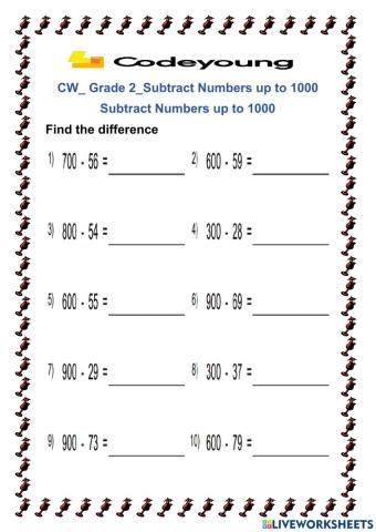 Subtract Numbers up to 1000