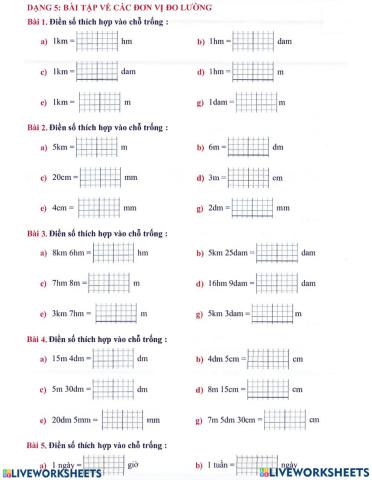 Bài tập đổi đơn vị