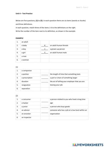 Band 3 (Core 2) - Unit 4 - Test