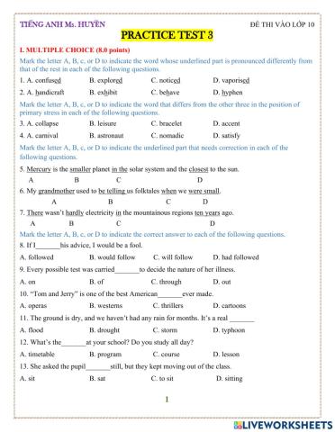 Đề vào 10 - practice test 3