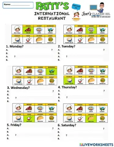 Patty's International restaurant exercise 4