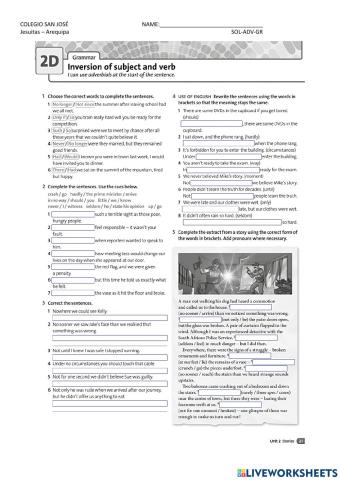 Inversion of subject and verb