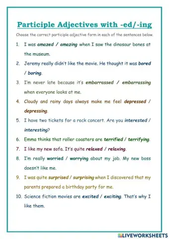 Participle Adjectives ending -ed and -ing