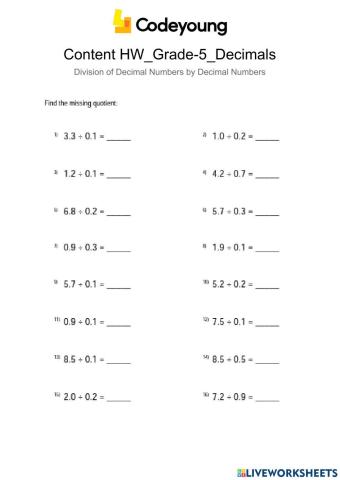 Content-HW-Division of Decimal Numbers by Decimal Numbers