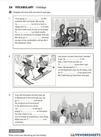 English File Pre-Inter 2A Vocabulary Holidays