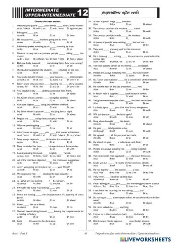 Prepositions after verbs.