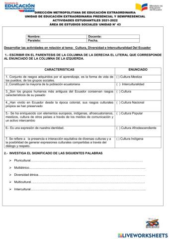 Cultura, diversidad e interculturalidad del ecuador