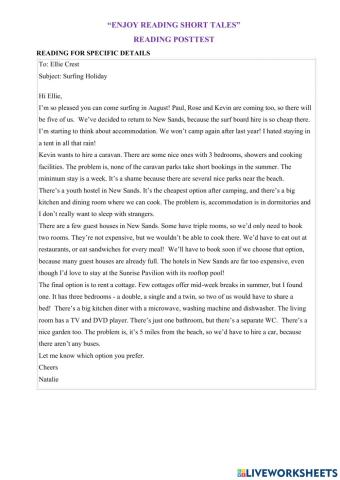 Reading conprehesion test