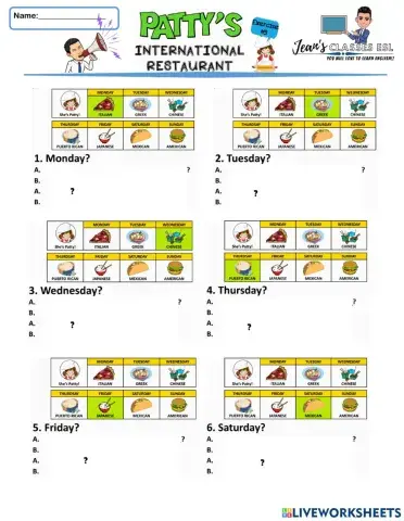 Patty's International restaurant exercises 5