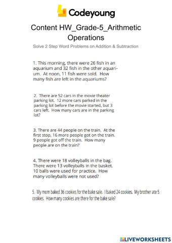 Content-HW-Solve 2 Step Word Problems on Addition & Subtraction
