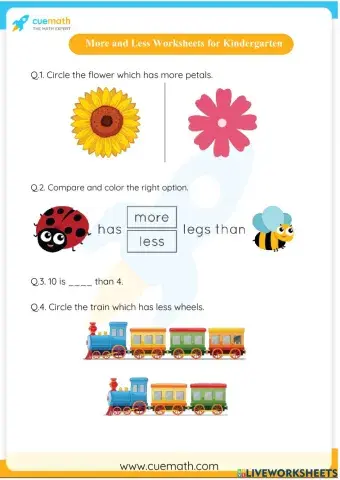 More and Less Worksheets for Kindergarten