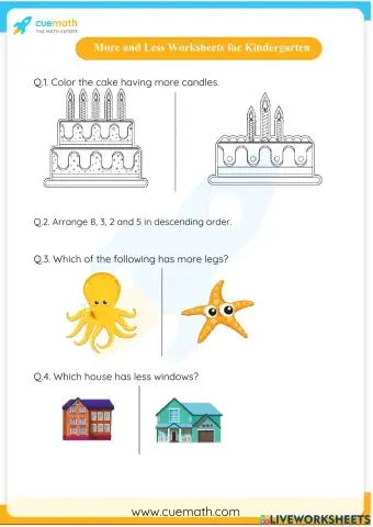 More and Less Worksheets for Kindergarten