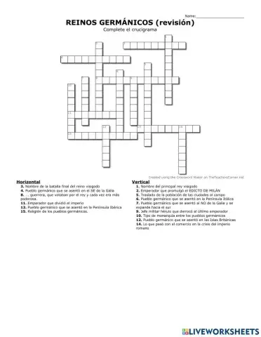 Crucigrama reinos germánicos