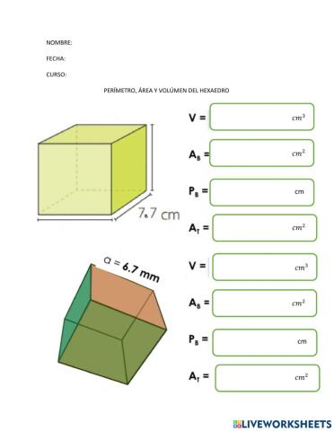 Area y volumen Hexaedro