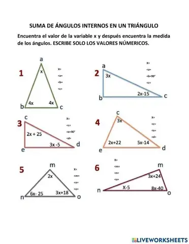 Suma de ángulos internos en triángulos