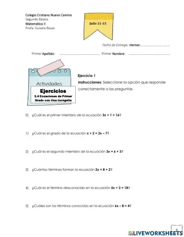 Ecuaciones de primer grado con una incógnita