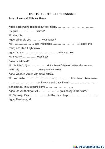 English 7 - Unit 1 - Listening Skill