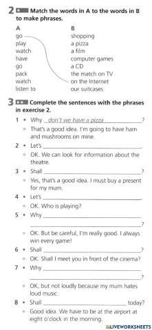 Making and accepting suggestions Writing