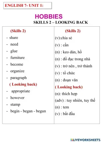 Engllish 7- unit 1- skills 2- looking back