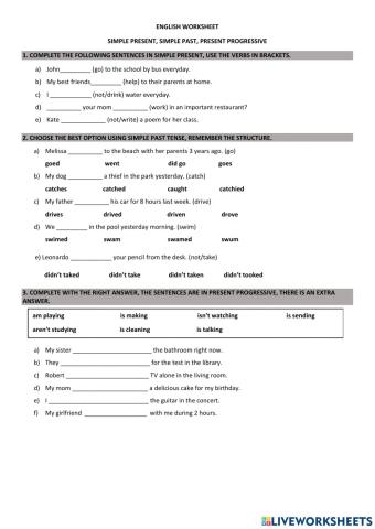 Simple present, simple past and present progressive