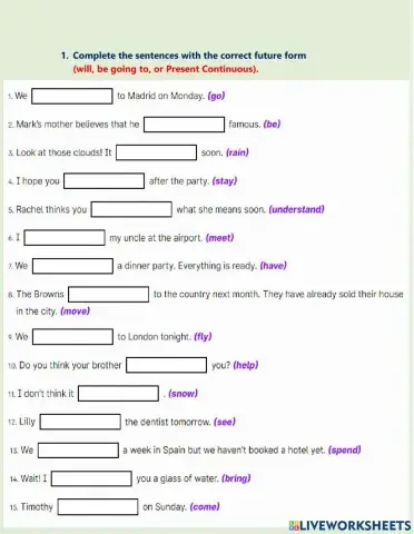 Future forms (will, be going to, Present Continuous)