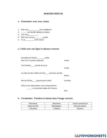 Bilan ecrit unité 2 B1