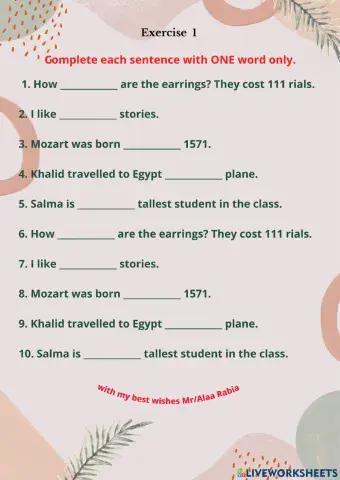 Grammar . Exercise No : 1
