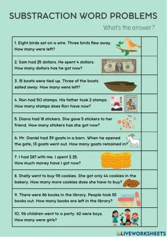 Substraction word problems