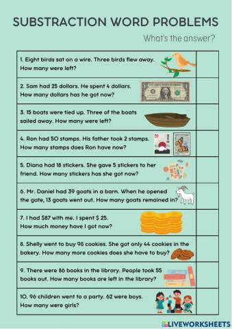 Substraction word problems