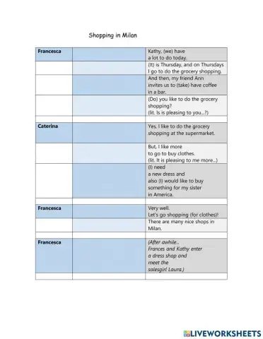 Shopping in milan - dialogue A2