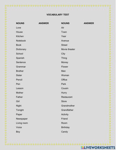 Vocabulary test
