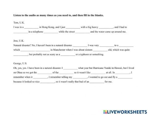 Natural Disasters-6 ppl ND Dictation Exercise