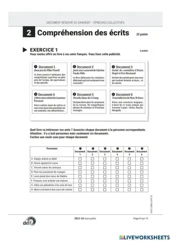 Compréhension écrite delf a2