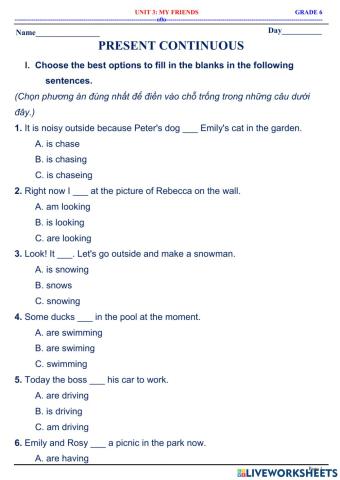 English 6 - Unit 3 - My Friends - Present Continuous