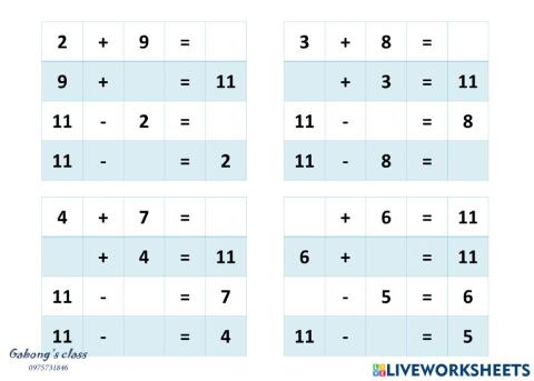 Cộng trừ trong phạm vi 20