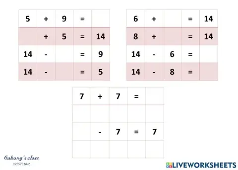 Cộng trừ trong phạm vi 20
