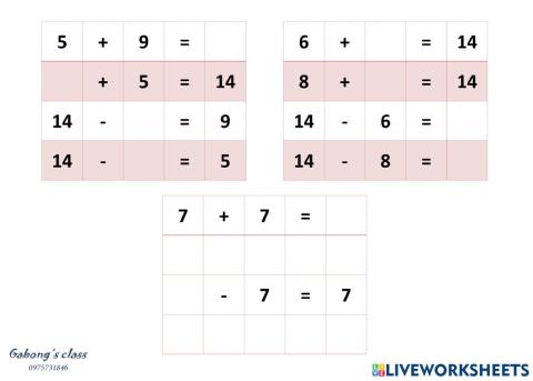 Cộng trừ trong phạm vi 20