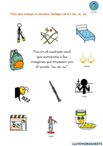 Ficha interactiva para trabajar conciencia fonológica del sonido “z” (El zurrón de las letras)