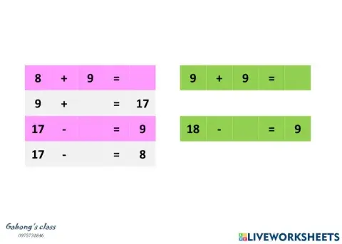 Cộng trừ trong phạm vi 20